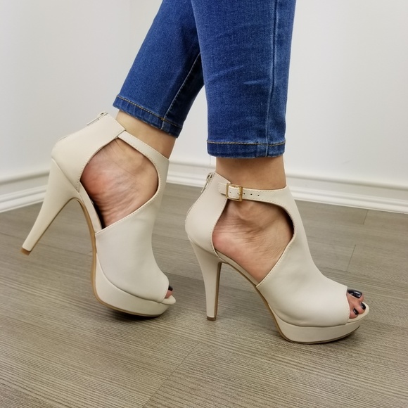 Beige Nubuck platform & heel ankle booties-hh - Picture 7 of 8